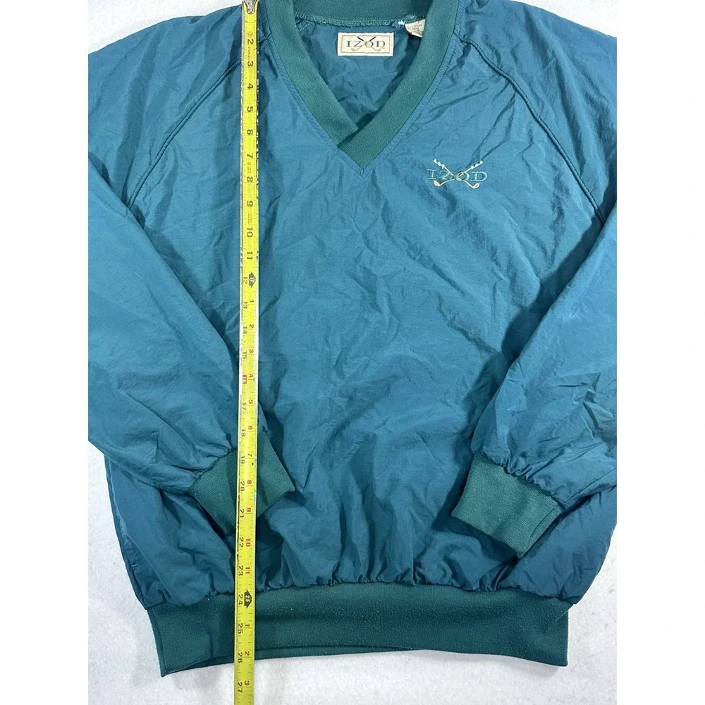 Vintage Izod Windbreaker Mens Small Teal V-Neck Pullover Golf Jacket Retro 90s